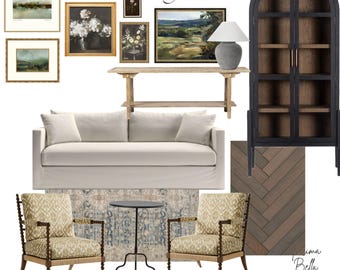 Farmhouse Living Room Design Package: Digital Mood Board, Shopping List (Instant Download)