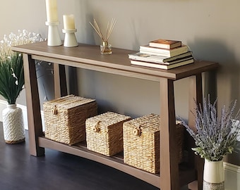Mesa de consola estreita, mesa de entrada, mesa de hall, feita à mão em madeira maciça.