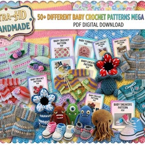 50+ Baby Crochet Patterns Mega Bundle: PDF Blankets, Cardigans, Hats, Booties & Amigurumi Toys DIY Gift Set. Instant Digital Download.