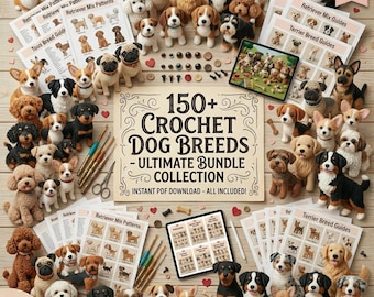 Paquete de más de 150 patrones de amigurumi de razas de perros a crochet / La colección definitiva de amigurumi para todos los amantes de los perros / Descarga digital en PDF