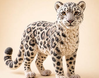 Crochet Snow Leopard Pattern PDF Amigurumi Big Cat Tutorial Realistic Wildcat Plush Stuffed Animal Pattern Luxury Safari Nursery Decor