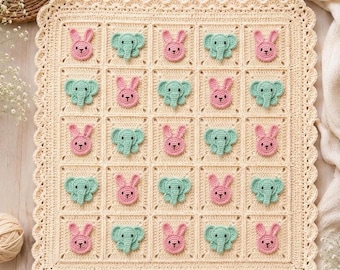 Patrón de manta de bebé de ganchillo vintage, manta infantil clásica con borde festoneado, tutorial de funda para cuna unisex, manta para envolver al bebé con textura fácil