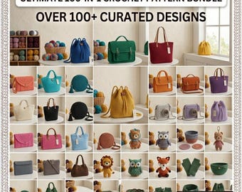 Paquete de 100 patrones de bolsos de ganchillo en 1 - Tutoriales para hacer bolsos y carteras de ganchillo - Patrones para principiantes y avanzados - Descarga digital