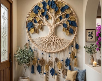 Patrón de tapiz de pared a crochet del Árbol de la Vida, descarga instantánea, decoración estilo amigurumi, proyecto de decoración bohemia para el hogar, patrón en PDF para artesanos.