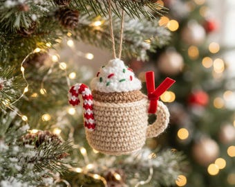 Crochet Hot Chocolate Ornament Pattern, Christmas Coffee Mug Amigurumi, Holiday Tree Decor PDF