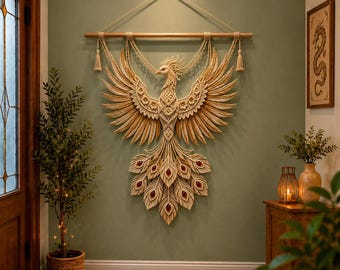 Crochet Phoenix Wall Hanging Pattern, Macrame Style Phoenix Digital Download, PDF Textured Wall Art Pattern, Majestic Bird Boho Home Decor