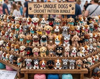 Paquete de patrones de llaveros de perro a crochet, más de 150 patrones de perros amigurumi, PDF definitivo de llaveros de cachorros a crochet, paquete de patrones fáciles de razas de perros a crochet