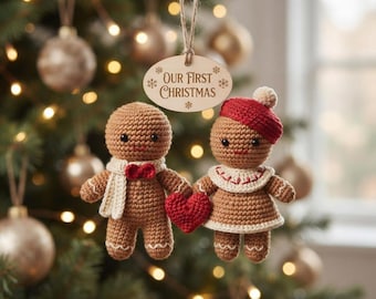 Crochet Gingerbread Couple Ornament Pattern, Christmas Amigurumi Couple, Holiday Decor PDF