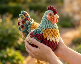 Patrón de gallo a crochet – Amigurumi rústico de granja, tutorial de animales de granja para hacer tú mismo, guía de crochet de gallo de pie, patrón de decoración cottagecore