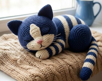 Patrón de ganchillo de gatito durmiendo / Tutorial de gato amigurumi / Patrón de ganchillo para principiantes / Descarga instantánea en PDF