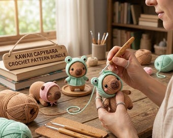 5-in-1 Kawaii Capybara Crochet Pattern Bundle, Amigurumi Tutorial (PDF Download)