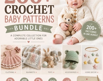 Pakiet ponad 200 wzorów szydełkowych dla niemowląt, zabawki amigurumi w formacie PDF, wzór na kocyk, sweterek i buciki, pobierz wzór na wnuka