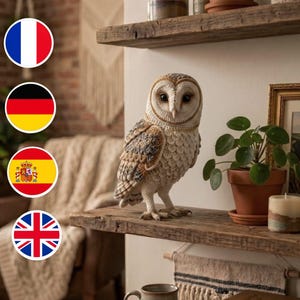 Schema per gufo all'uncinetto / Uccello amigurumi realistico in PDF / Decorazione di animali del bosco in stile cottagecore / Tutorial fai da te all'uncinetto per artigiani di livello intermedio