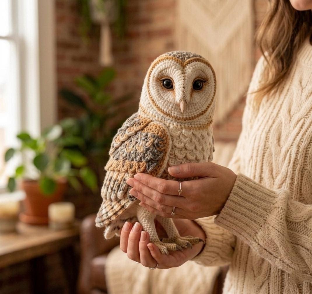 Crochet Barn Owl Pattern | Realistic Amigurumi Bird PDF | Cottagecore Forest Animal Decor | DIY Croc
