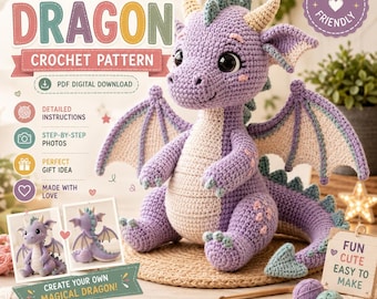 Amigurumi Drache Häkelanleitung, Fabelwesen Spielzeug Anleitung (PDF Download)