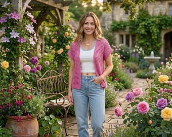 Summer Crochet Cardigan Pattern, Boho Style Tie-Front Sweater, Multicolored Cardigan Tutorial, PDF Download, Modern Crochet Clothing