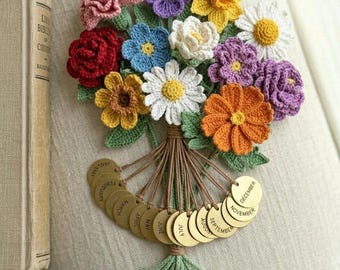 Birth Flower Crochet Pattern Bundle 12 Month - DIY Floral Bookmark & Bouquet Set - Personalized Handmade Gift  Instant Download PDF Tutorial