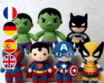 Superhero Crochet Pattern Bundle, 8 in 1 Comic Book Amigurumi Tutorial, Chibi Hero Plushie PDF, Geeky Nerd Crochet Gift Pattern Pack