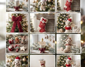 10 Christmas Crochet Pattern Bundle, Holiday Amigurumi Ornaments, Stocking & Gingerbread PDF Tutorial