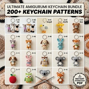 200+ Amigurumi Keychain Crochet Pattern Bundle - Animal Keychain PDF, Easy DIY Crochet Gift, Instant Digital Download