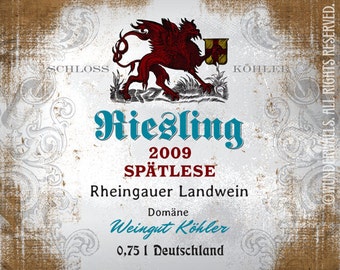 Wine Label German Riesling White Crest Spaetlese Large 20" x 16" Canvas-Wrapped Frame: German Riesling