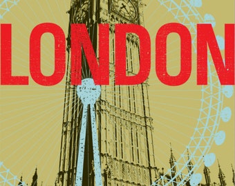 London England Ochre Gold Big Ben Modern European City Large 16" x 20" Canvas Wrapped Frame: London