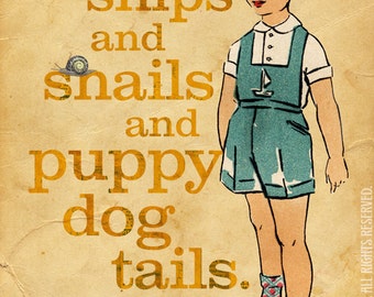 Boy Paper Doll Snail Puppy Dog Tails for Child's Room Large 16" x 20" Canvas-Wrapped Frame: Snail Boy