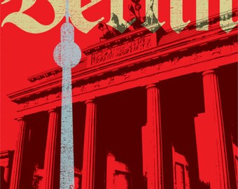 Berlin Germany Art Print Red Modern Brandenburg Gate European City Large 16" x 20" Canvas-Wrapped Frame: Berlin