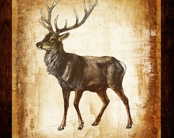 Elk Gold Hunting Print for Den Walls 14" x 16" Canvas-Wrapped Frame: Man Cave Series