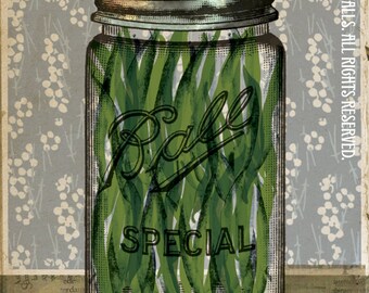 Canning Ball Jar Green Beans Blue Wallpaper Putting Up The Season Series Large 16" x 20" Canvas-Wrapped Frame: Green Beans