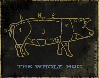 Pig Chart The Whole Hog Black Gold 26" x 36" Canvas Wrapped Frame