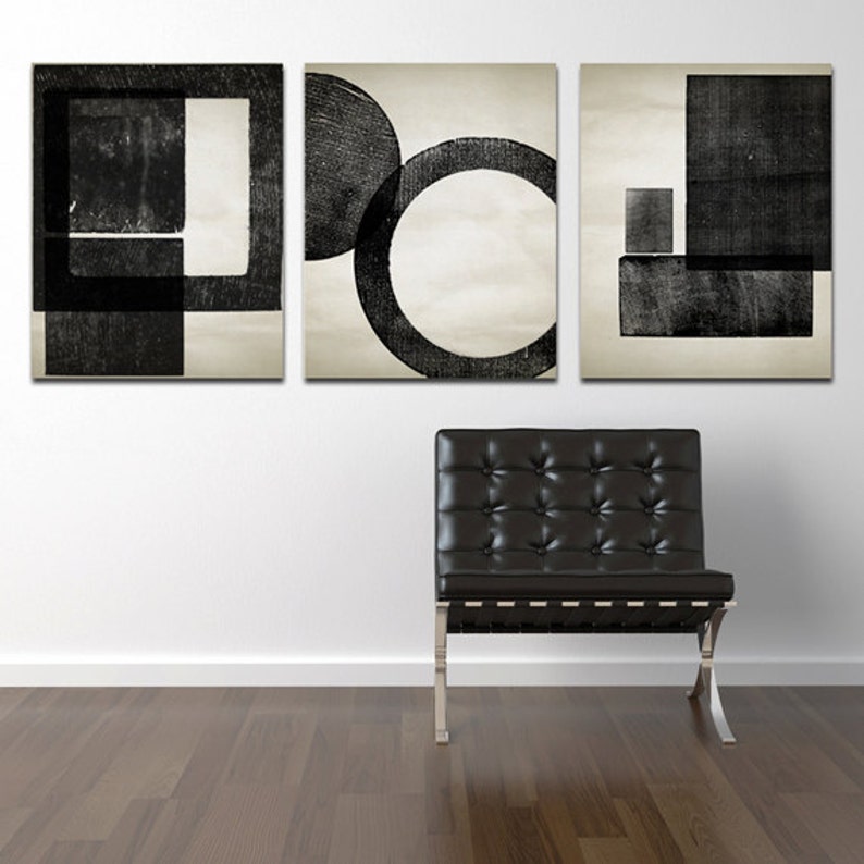 Geometry Studies Printed Wooden Shapes Black and Antiqued Paper 16 x 20 Canvas-Wrapped Frame: Squares image 2
