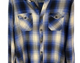 Vintage Roebuck & Co. Blue Plaid Flannel|Western Gorpcore Workwear|Size Large