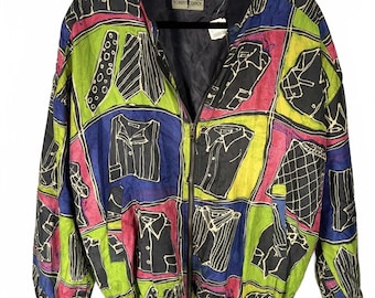 NWT Vintage Robert Stock 100% Silk Bomber Deadstock 90s Abstract, Med