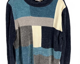 Retro 90s Pixel Art Geometric Knit Sweater -Cozy, Vintage, 90s Moody Blues XL