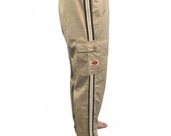 Salopette cargo vintage anni '90 Revolt color kaki con striscia laterale, taglia M, streetwear Y2K, skate