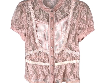 Vintage Besti Belli Blush Pink Lace Victorian Coquette Steampunk Top Size Small