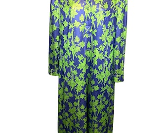 Vintage 70s Emilio Borghese Mod Maxi Dress - Lime & Navy Floral
