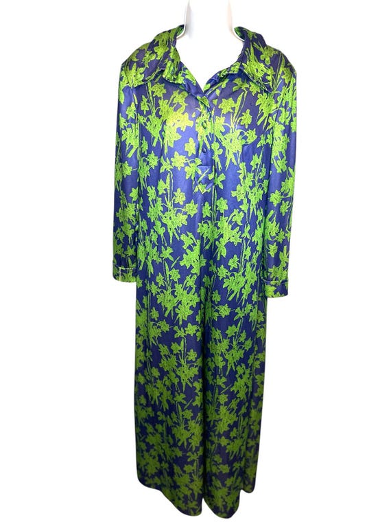 Vintage 70s Emilio Borghese Mod Maxi Dress - Lime & Navy Floral