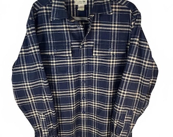Vintage L.L. Bean Navy Plaid Flannel | Gorpcore Earth Cottage Tones | Size M REG