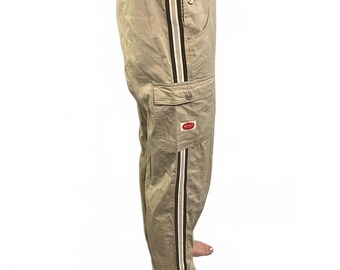 Vintage 90s Revolt Clothing Co Khaki Cargo Overalls Side Stripe Utility Medium