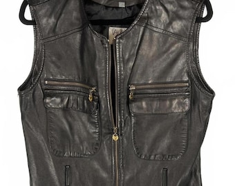 90s Vintage Vakko Leather Vest Biker•High-End Streetwear•Gorpcore• Med