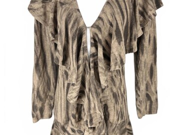 Alberto Makali Whimsigoth Ruffle Cardigan, Y2K Artsy Boho Witchy Wool Blend. Med