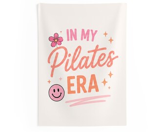 In My Pilates Era Indoor Wall Tapestry | Pink Floral Smiley Fitness Decor