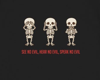See No Evil Skeleton Trio Kids Halloween Shirt