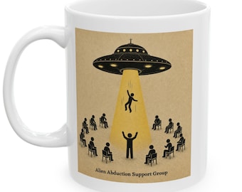 Vintage UFO Abduction Scene Mug | Retro Alien Silhouette Coffee Cup