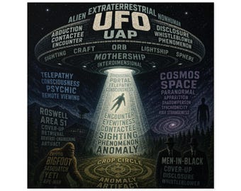 UFO Paranormal Square Typography Sticker