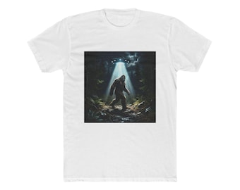 Sasquatch in Forest Tee | Bigfoot UFO Beam Graphic Shirt