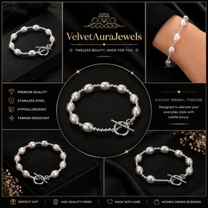 Pearl Beaded Bracelet, Silver Toggle Clasp Bracelet, Minimalist Pearl Bracelet, Elegant Bridal Jewelry, Gift for Her, Everyday Pearl Jewelry