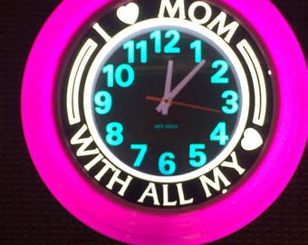 Purple  I Love  Mom  Wall Clock 14"D